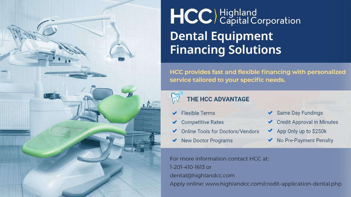 HighlandCapCorp's tweet photo. Operating in the #Dental space for 25 years #HighlandCapitalCorporation provides #equipmentfinancing solutions with flexible terms for easy #technolgy and #equipment upgrades https://t.co/9ywjjnnRrZ https://t.co/ua7PUrmPOG