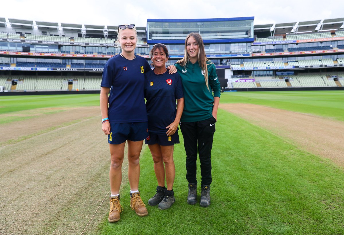 AllettMowers's tweet photo. Thanks to @meglaynz for her time today talking all about the ALL FEMALE grounds team at @Edgbaston this week. Find our video with Meg here @englandcricket @ecb_cricket @auswomencricket 
https://t.co/eV88hoELmI #allettmowers https://t.co/ulrQK6HYpm