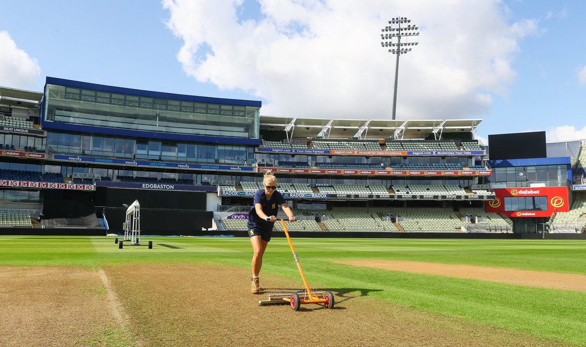AllettMowers's tweet photo. Thanks to @meglaynz for her time today talking all about the ALL FEMALE grounds team at @Edgbaston this week. Find our video with Meg here @englandcricket @ecb_cricket @auswomencricket 
https://t.co/eV88hoELmI #allettmowers https://t.co/ulrQK6HYpm