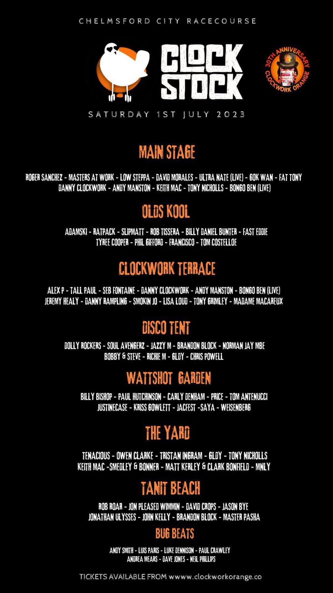 jonathanulysses's tweet photo. Buzzing for Saturday at #Clockstock massive line up of DJs abd Live performances @therealgokwan  @mastersatwork_1 @djrogersanchez @DJDavidMorales @DannyClockwork @AndyManston @ultranatemusic @tristaningram @Rob_Roar @RobTissera @DjLisaLoud @sebfontaine @Brandonblock &amp; much more https://t.co/9Bw3LamSV1