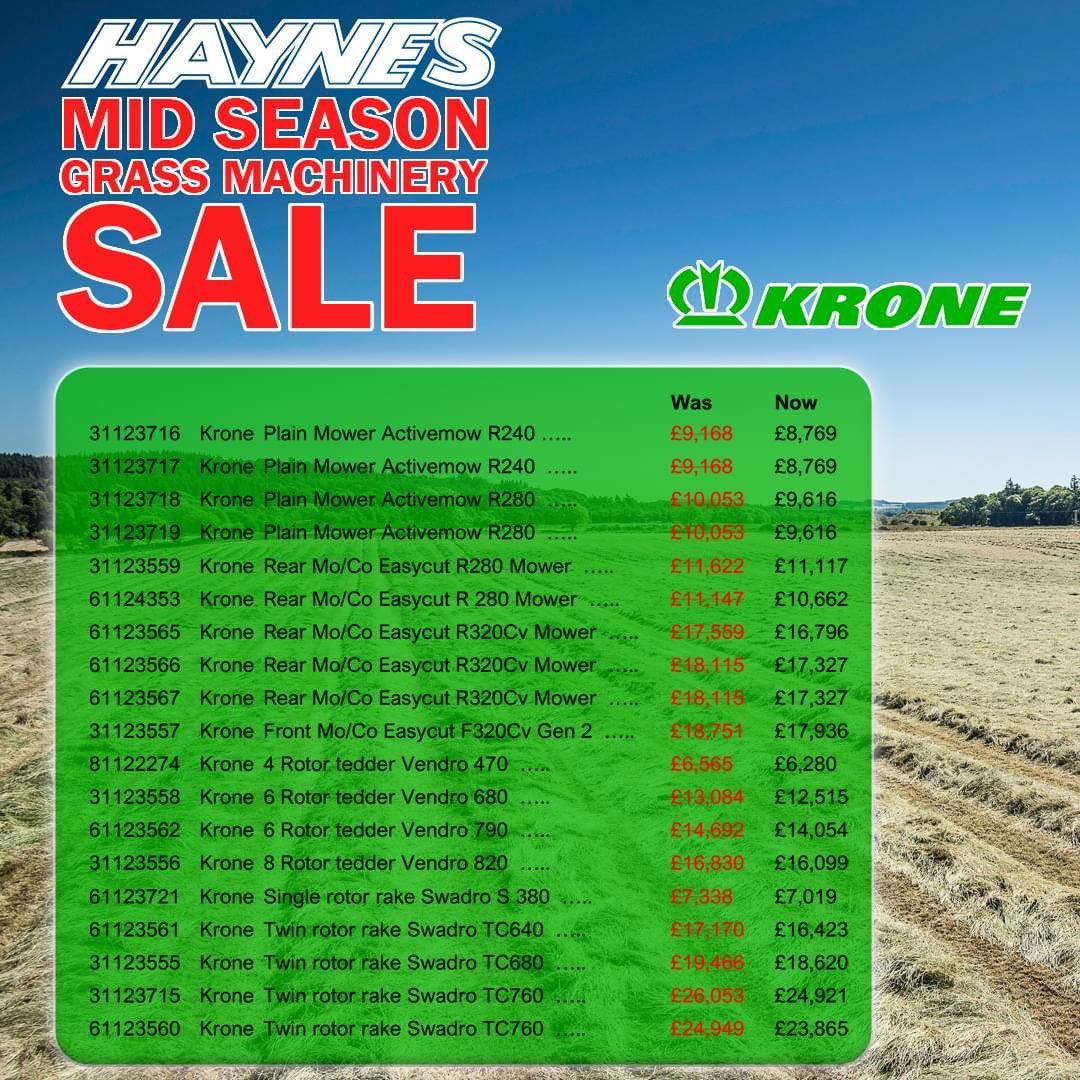 Take advantage of our unbeatable prices and enjoy significant savings on mowers, rakes and tedders, from industry-leading brands trusted by farmers worldwide. This is your moment to invest in equipment that will make a difference!

#krone <a href="/KroneUK/">Krone UK</a>