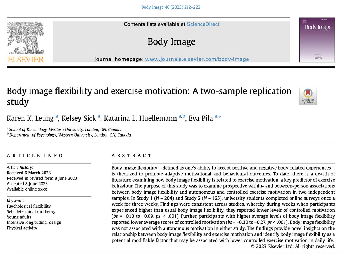 Body Image & Health Research Lab (@bihresearch) on Twitter photo New research from <a href="/bihresearch/">Body Image & Health Research Lab</a> uncovers the link between body image flexibility and exercise motivation. Higher body image flexibility, accepting positive & negative body experiences, is linked to lower levels of controlled exercise motivation. Read more: sciencedirect.com/science/articl… New research from <a href="/bihresearch/">Body Image & Health Research Lab</a> uncovers the link between body image flexibility and exercise motivation. Higher body image flexibility, accepting positive & negative body experiences, is linked to lower levels of controlled exercise motivation. Read more: sciencedirect.com/science/articl…