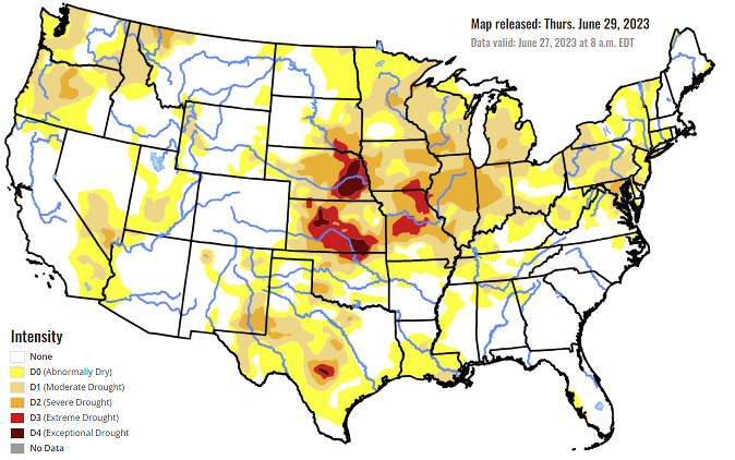 BBeisner's tweet image. updated #Drought Monitor maps, as of 6/27. #RainNeeded in Kansas &amp;amp; Nebraska.