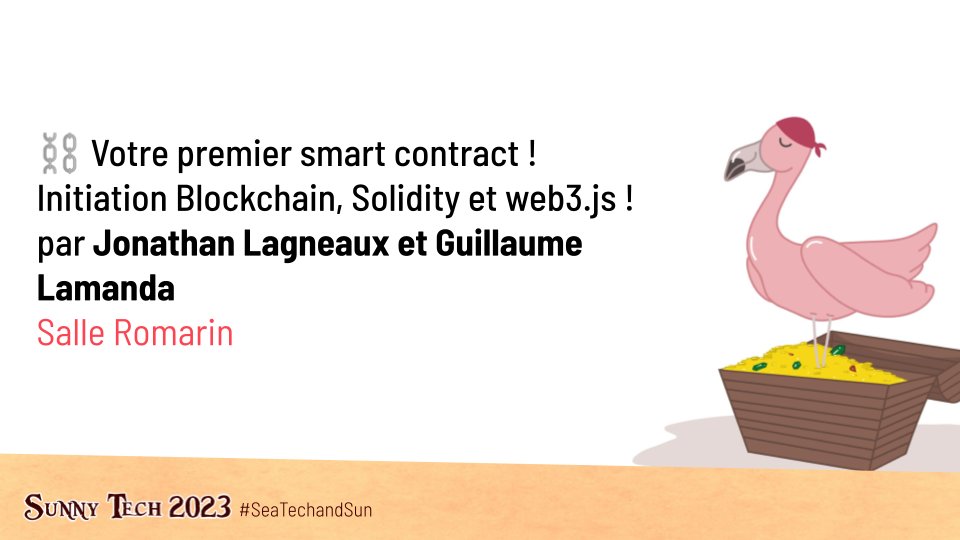 📢 Participez l'atelier "⛓ Votre premier smart contract ! Initiation Blockchain, Solidity et web3.js !" animé par <a href="/Gosunet/">Jonathan Lagneaux</a> et <a href="/glamanda_/">Lamanda Guillaume</a> 🚀 Explorez le fonctionnement des Smart Contracts en Solidity avec Hardhat.💡💻 #Blockchain #Solidity #Web3js