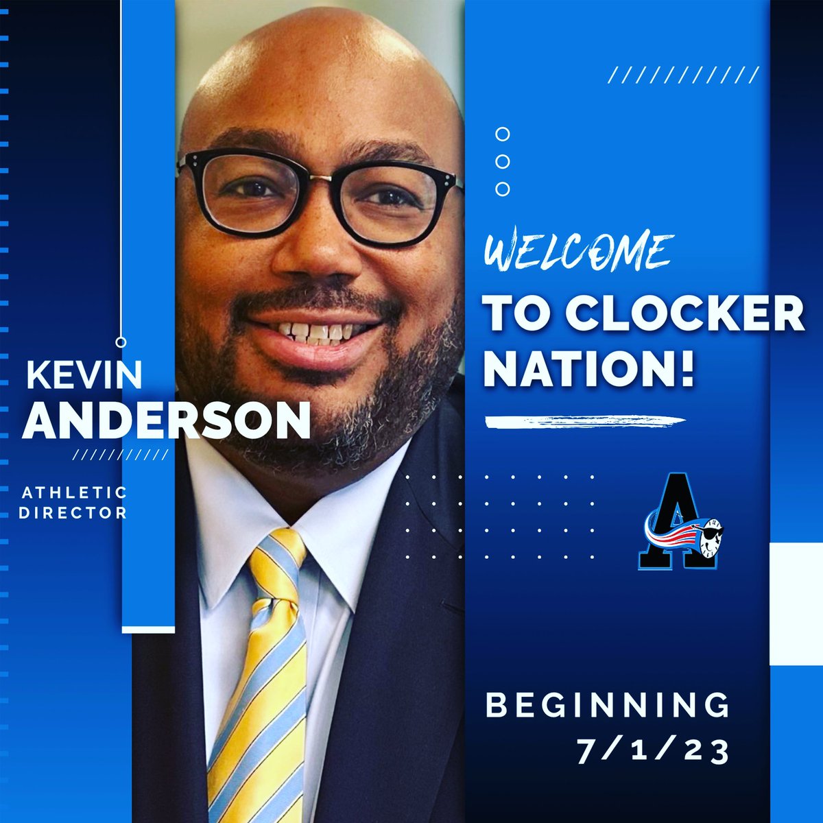 ClockerAD's tweet photo. On behalf of Clocker Nation, I’d like to welcome Mr. Kevin Anderson as the new Athletic Director! Wishing him, and everyone the best.  Please continue to follow this account as he will take it over. GO CLOCKERS! 
-Stephen Marks @ClockerClub @Kstcoeur @AshlandSuper @ClockerTalk https://t.co/O3ZUMKjKhB