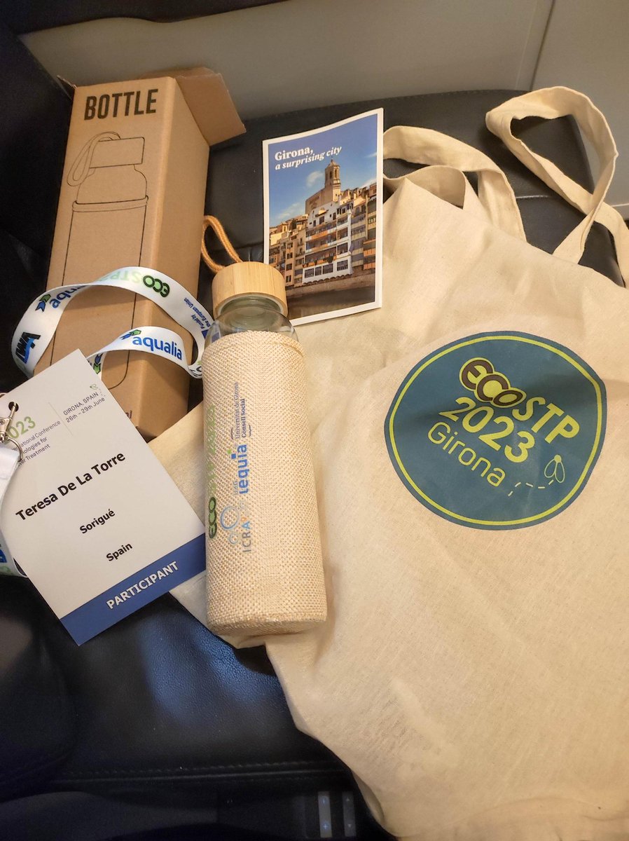 Plastic-free conference pack from the IWA #ecostp conference in Girona this week. Indeed it makes no sense putting a plastic holder in a conference badge that will be used only 2-3 days. Well done, <a href="/IcraWater/">ICRA</a> <a href="/MaitePijuan/">Maite Pijuan</a> and <a href="/irodriguezroda/">ignasi rodriguezroda</a>!