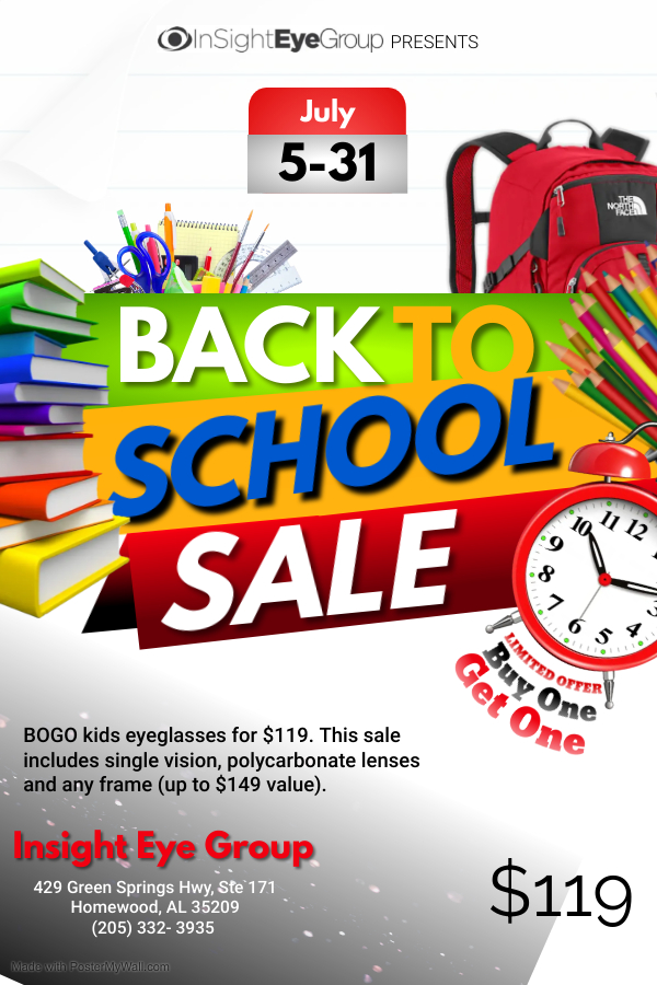 Get ready for the upcoming school year with our exciting back-to-school sale starting next week! 

#InSightEyeGroup #Back2School #Sale