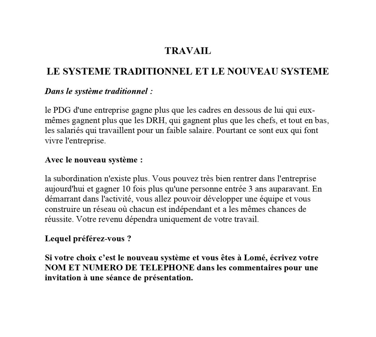 AkoliPenoukou's tweet photo. Lequel feriez-vous? Le travail du système traditionnel ou le nouveau? https://t.co/V0BXh3fQgV