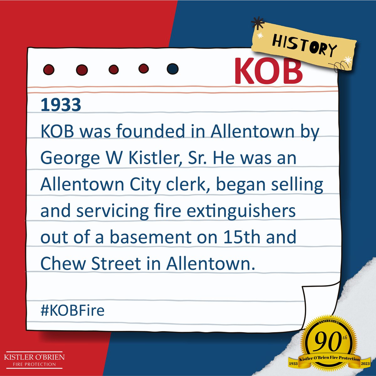 kobfireprotect's tweet photo. Ninety years ago, our founder, George W. Kistler Sr., started it all with portable extinguishers in downtown Allentown. Over the years we've grown our services and coverage area, but the Lehigh Valley is still our home. 

#ThrowbackThursday #KOBFire https://t.co/Ks6AFjleN5
