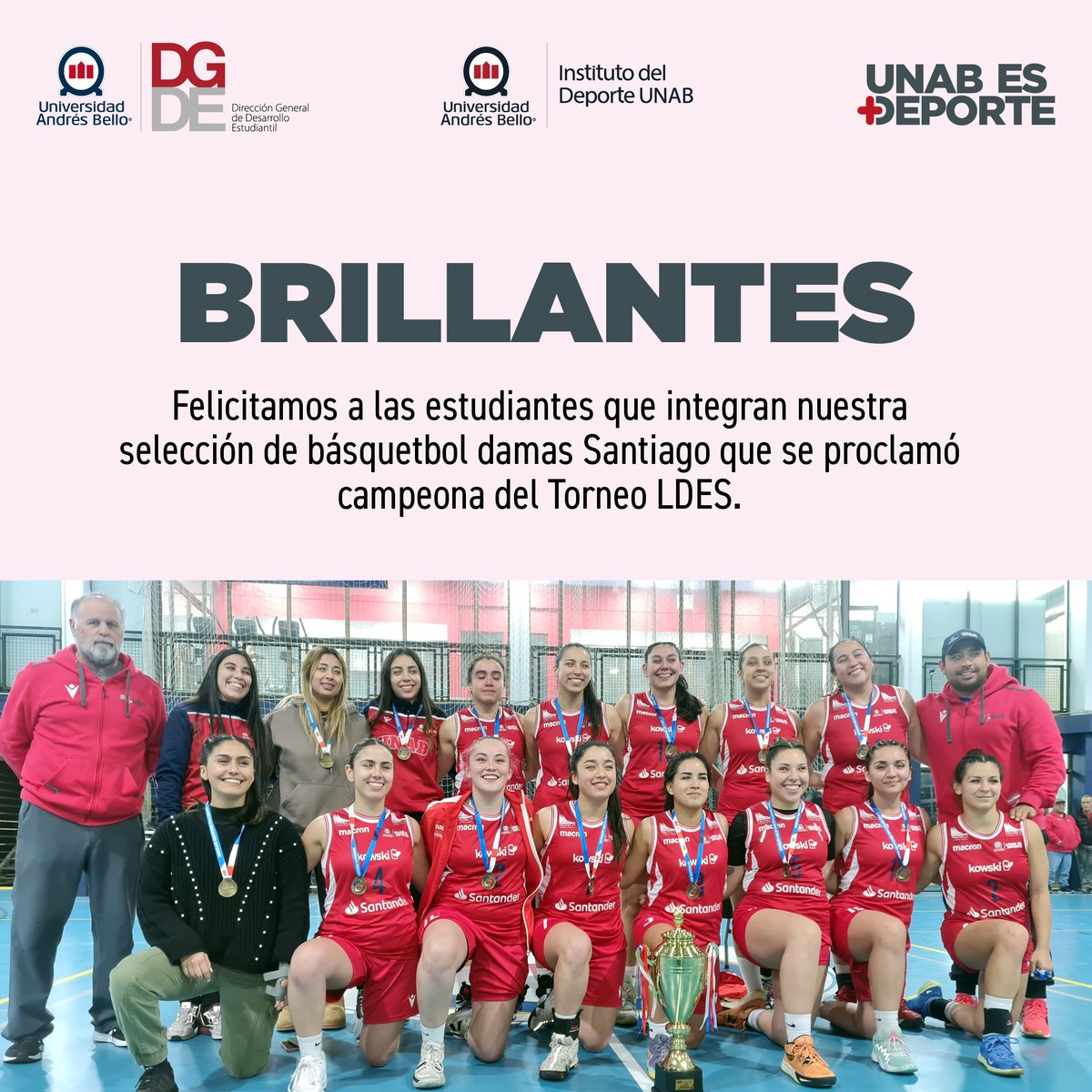 uandresbello's tweet image. 🥇 #OrgulloUNAB 🏆

Felicitamos a las estudiantes y cuerpo técnico que integran la selección #UNAB de básquetbol femenino Santiago que se quedó con el título de la Serie Honor LDES 💪🤩.

#SelecciónUNAB #Deporte #Chile #UNAB #DGDE #LaUNABsomosTodasyTodos
