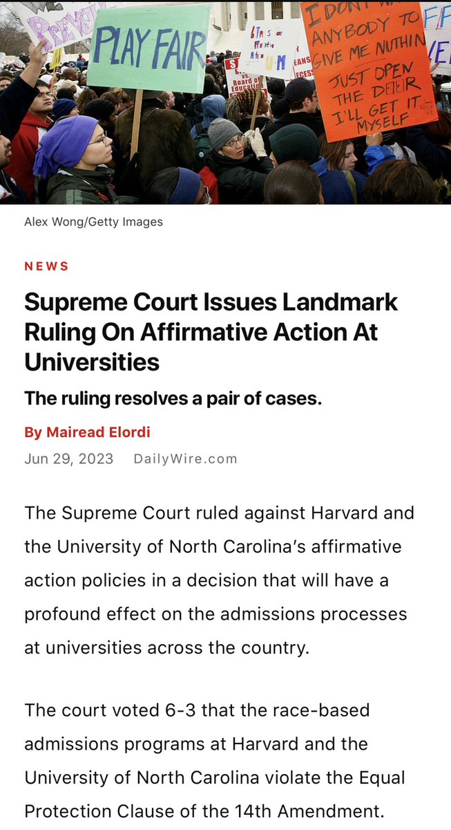 #BREAKING—In a historic 6-3 vote, The Supreme Court has ruled AGAINST Affirmative Action policies at @Harvard and University of North Carolina.

Will this impact #AffirmativeAction, nationwide?

“Eliminating racial discrimination means eliminating all of it.” —Justice Roberts.