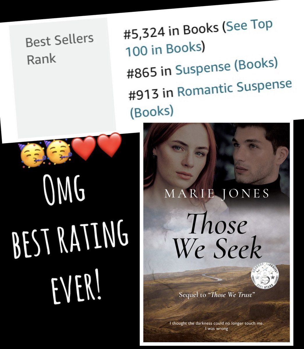 MarieJones14057's tweet photo. OMG I’m not sure I’ve ever had book rating this good before ! Usually much further down the rankings… 🥳🥳🥳❤️❤️❤️ #bookrating #bookreview #bookrelease #amazon #kindle #paperback #fiction #scottishromanticthriller #thoseweseek #thosewetrust https://t.co/K3wZuBJElA