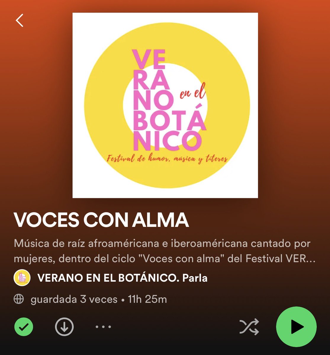 🎶¿Aún no sigues nuestra playlist del ciclo “Voces con Alma” en <a href="/SpotifySpain/">Spotify Spain</a>?

@LAS_MIGAS, @travisbirds, <a href="/vero_ferreiro/">Verónica Ferreiro</a> y <a href="/guitar_javi/">Javier Sánchez</a>, <a href="/SilviaMarso/">SILVIA MARSÓ</a> &amp; Del Toro -Blues Band-, <a href="/Ana_CarlaMaza/">Ana Carla Maza</a>… y muchas más!!

👉🏻 Síguela en: open.spotify.com/playlist/2vuW6…

#VeranoEnElBotánico ✨🌳
