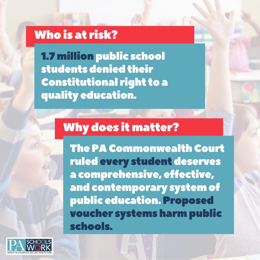 childrenfirstpa's tweet image. The deadline for the #PAbudget is just hours away. Tell your legislators and Gov Shapiro that private school vouchers wrong for PA - spend that money on improving public schools for every child. secure.everyaction.com/klQRzh_XmEuipM…
#WeWorkForFunding #PASchoolsWork