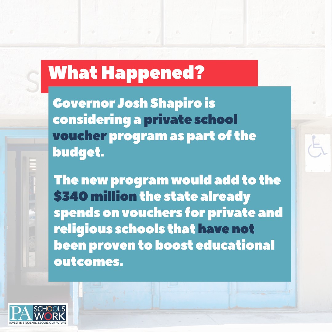 childrenfirstpa's tweet image. The deadline for the #PAbudget is just hours away. Tell your legislators and Gov Shapiro that private school vouchers wrong for PA - spend that money on improving public schools for every child. secure.everyaction.com/klQRzh_XmEuipM…
#WeWorkForFunding #PASchoolsWork
