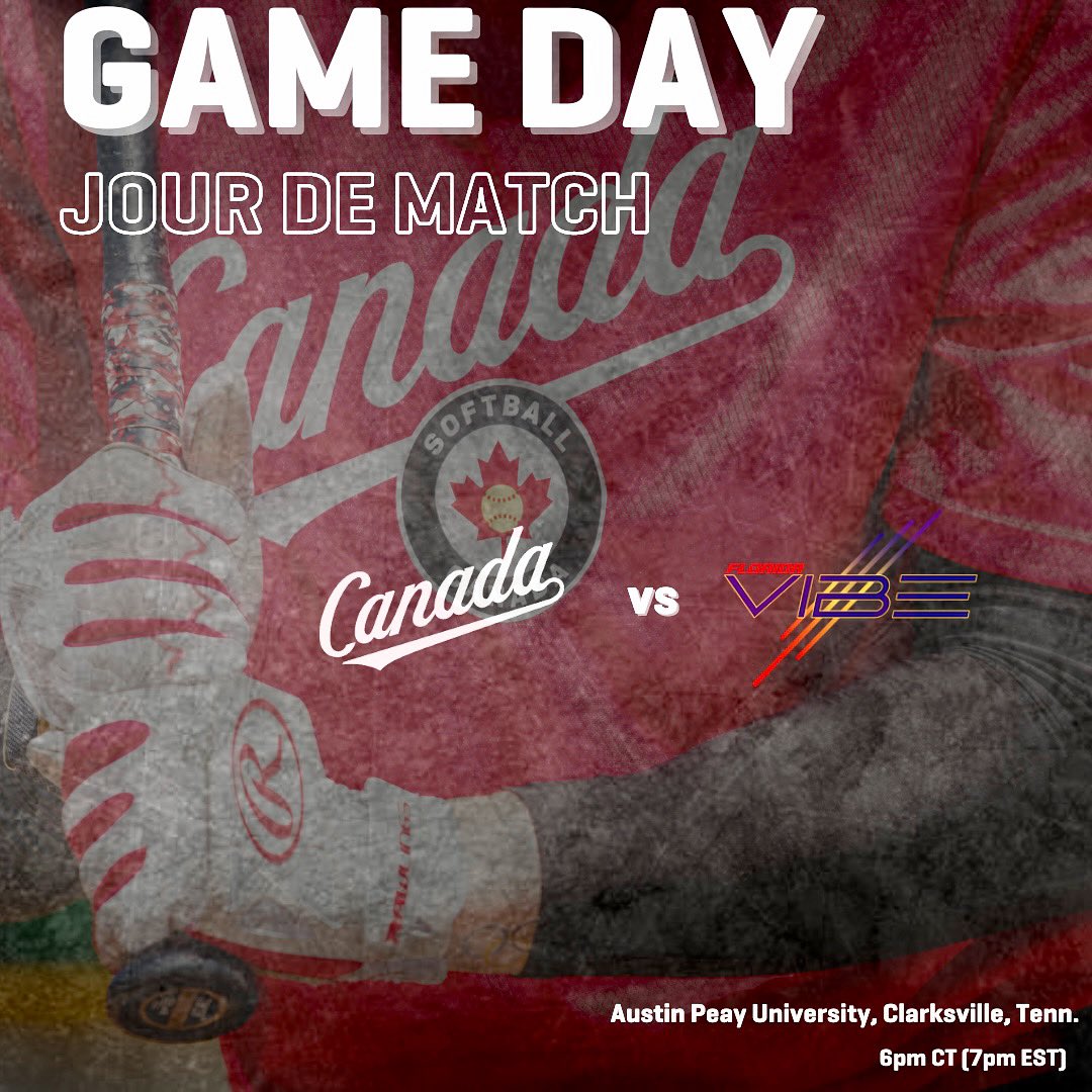 It’s time to rock ‘n’ roll in Tennessee!🎸
 
The #WNT🇨🇦 kick off their 2023 season tonight with game 1 of an exhibition series with the Florida Vibe!

🏟️Austin Peay University
📍Clarksville, Tenn.
🆚@vibesoftball 
🕕6pm CT (7pm EST) 
💻 app.athletesgolive.com