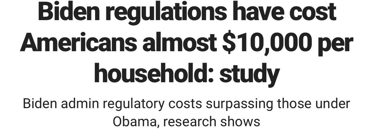 ArmaLite15OU812's tweet photo. The Biden administration's burdensome regulations have cost Americans about $10,000 per household, according to a new report, which noted that figure could skyrocket if President Biden is re-elected in 2024 and serves another four years.
#VOTEJOEOUT https://t.co/6gK4qQeDGE