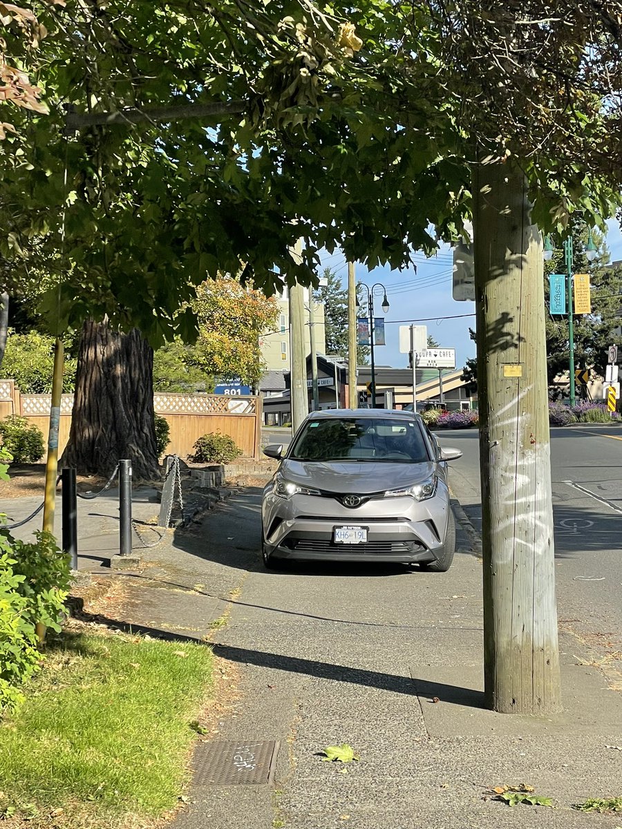 Wtf drivers!! Sidewalks are not for cars! Keep some things sacred for fucks sake ! #yyj #CarsRuinCities #VisionZero