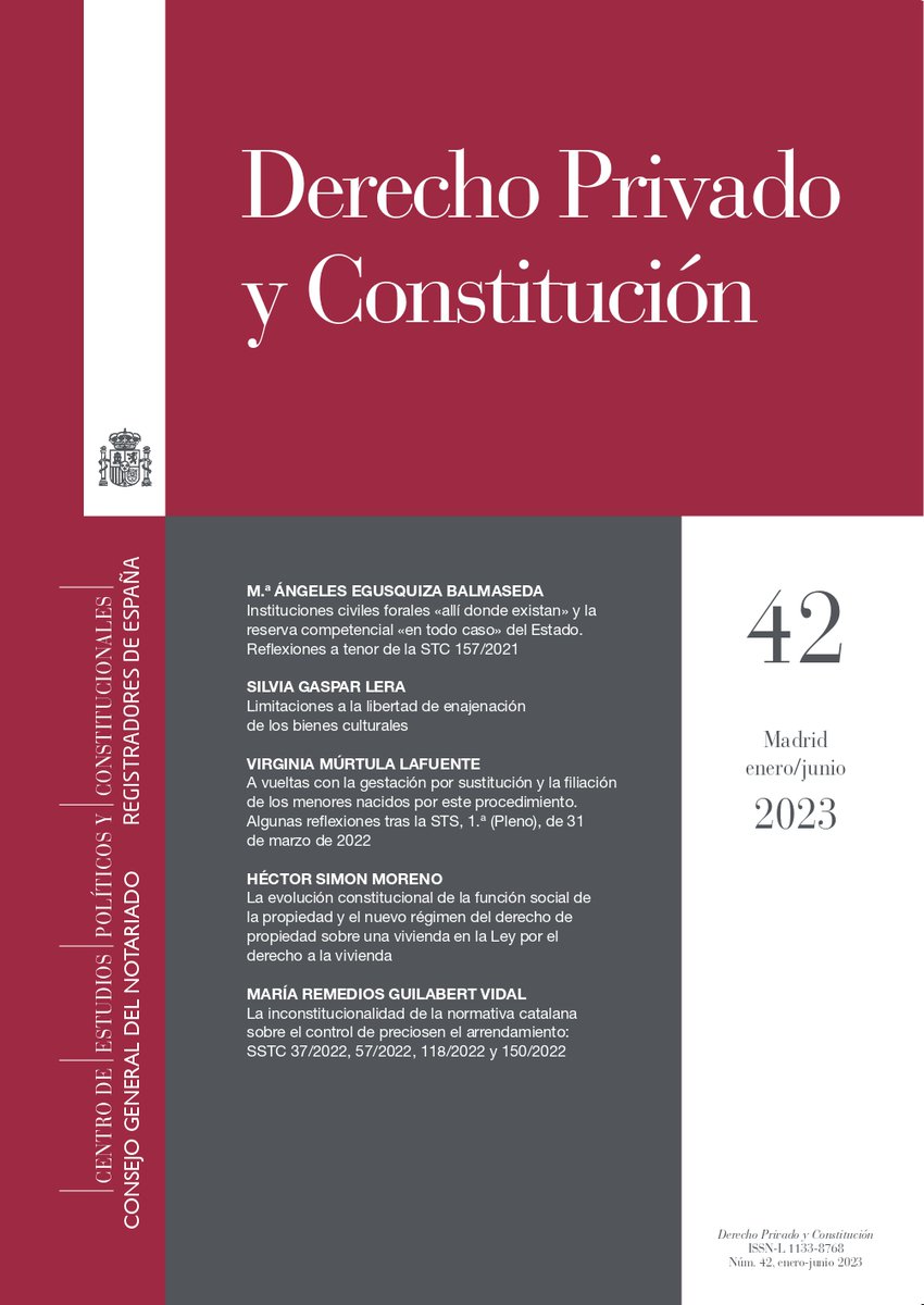 cepcgob's tweet photo. Ya está disponible un nuevo número (42) de #DerechoPrivadoyConstitución @dpyc_cepc (en colaboración con @Notarios_ES y @Registrador_es)
Con, entre otros, un trabajo de @HectorSM_URV
https://t.co/hc0f3oP71h
Acceso gratuito en pdf, html y xml https://t.co/5zUkBwS2X9