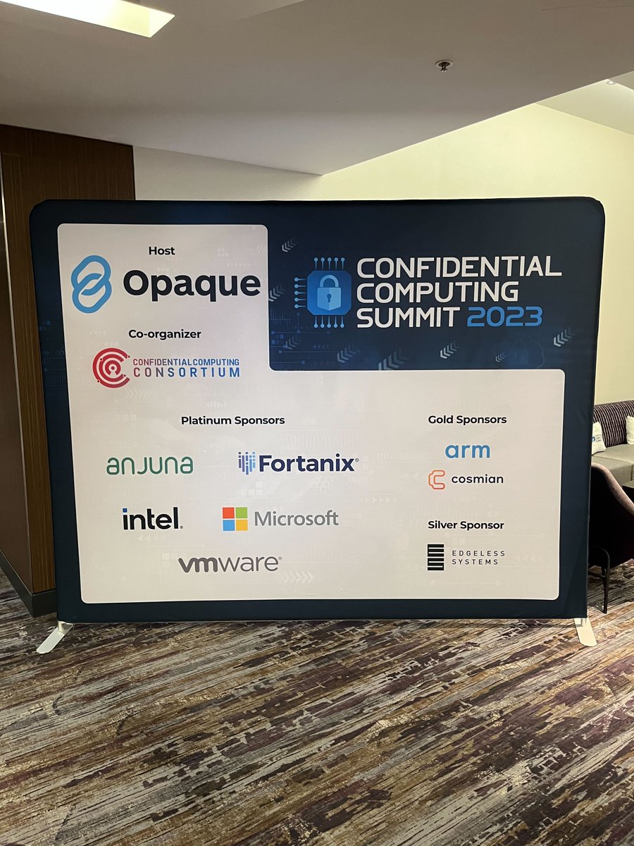 opaquesys's tweet photo. Registration is open at the #ConfidentialComputingSummit! Thanks to all our sponsors for helping make this happen. Come downstairs to join us for breakfast before the keynotes begin https://t.co/FUi7amIXgn
