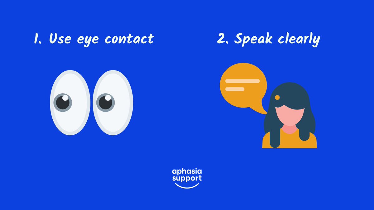 AphasiaSupport's tweet photo. Do you know someone who struggles with their speech after stroke or brain injury?

Here are some tips for talking with people who have #aphasia.

-Use eye contact 
-Speak clearly
-Speak slowly
-Use gestures
-Use writing and drawing

#AphasiaAwarenessMonth #LifeWithAphasia https://t.co/fNHdJgJCH5