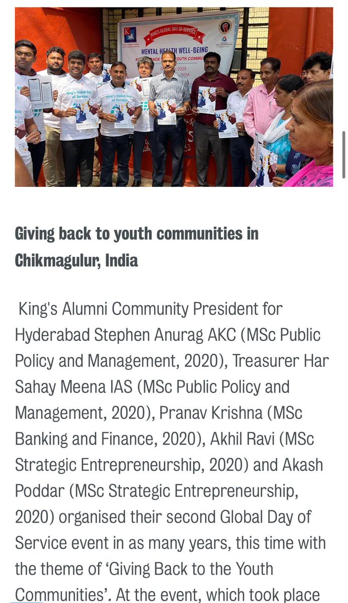 Copy of our #GivingBack to #youth communities as part of our charity work #Kings_Global_Day_of_Service_2023 in #Chikmagalur 

@KingsCollegeLon @KCLalumni @UKinHyderabad @UKinBengaluru @YesWeCan_Org #NicholasSociety @s_bairva @hsm_ias 

#ForeverKings 🦁

👇🏼
kcl.ac.uk/news/global-da…