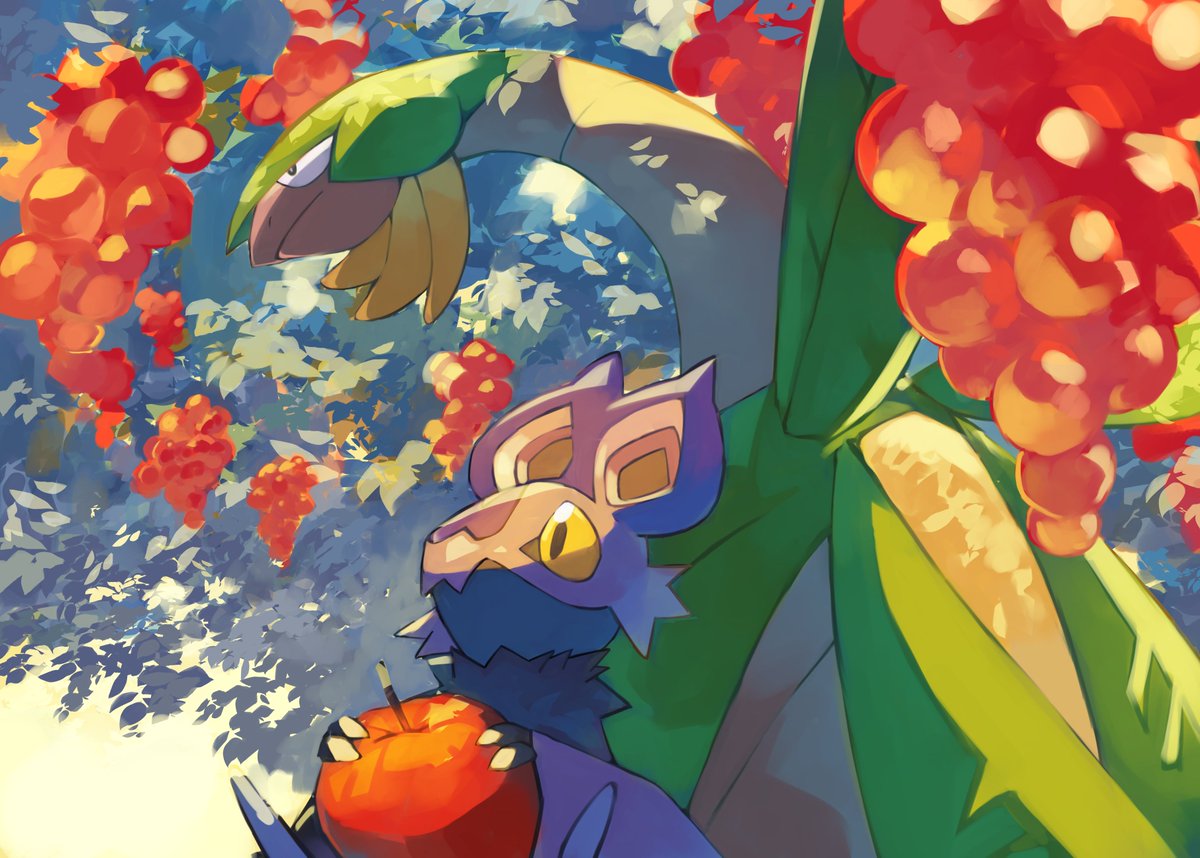 pokemon (creature) fruit food no humans holding holding fruit apple  illustration images