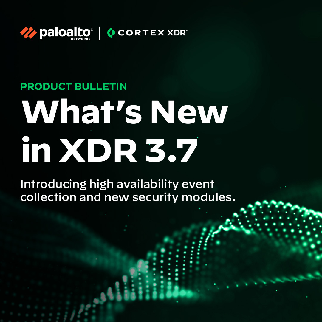 cortexbypanw's tweet image. Looking for ways to maintain security monitoring and a strong risk posture? #CortexXDR 3.7 is here with high-availability event collection, new security modules and ways to interact with security data. Read the blog to learn more. bit.ly/3NTzZBS.