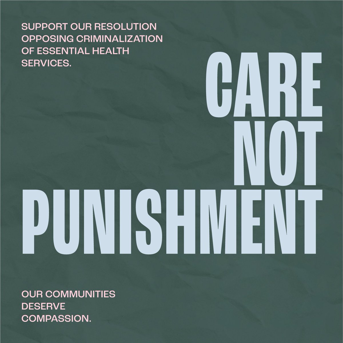 prhdocs's tweet photo. Getting abortions, contraception, or accessing pregnancy and gender affirming care should *never* make you a target for the criminal system.  

Join us in celebrating the Resolution Opposing Criminalization of Essential Health Services.

#CareNotCriminalization https://t.co/eFX6eDmO1s