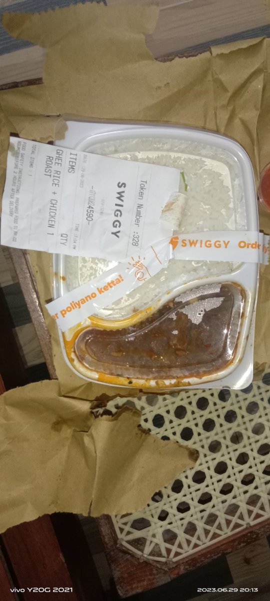 Meghasiv's tweet photo. @SwiggyCares  I'm so sad. I received beef instead of chicken roast just now. Why .? When I compaloned in your order box you gave me 24 rs off next time. Wth? I lost 120 rs. I don't eat beef. Plz do something 🥺🙏. I want full refund.
Order id 171120824590 https://t.co/MYyEZFjwfH