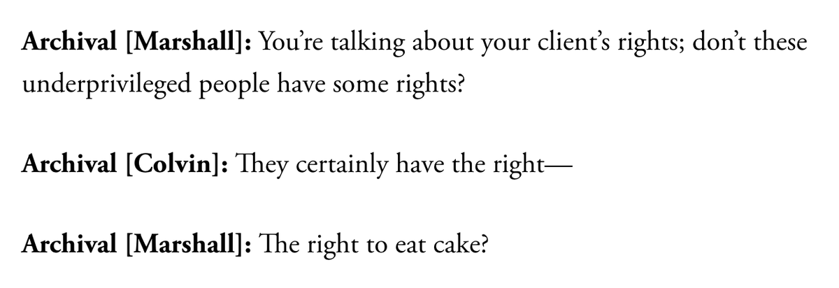 "let-them-eat-cake obliviousness" echoes Justice Thurgood Marshall's comment to Allan Bakke's lawyer during oral arguments in the 70s theatlantic.com/podcasts/archi…
