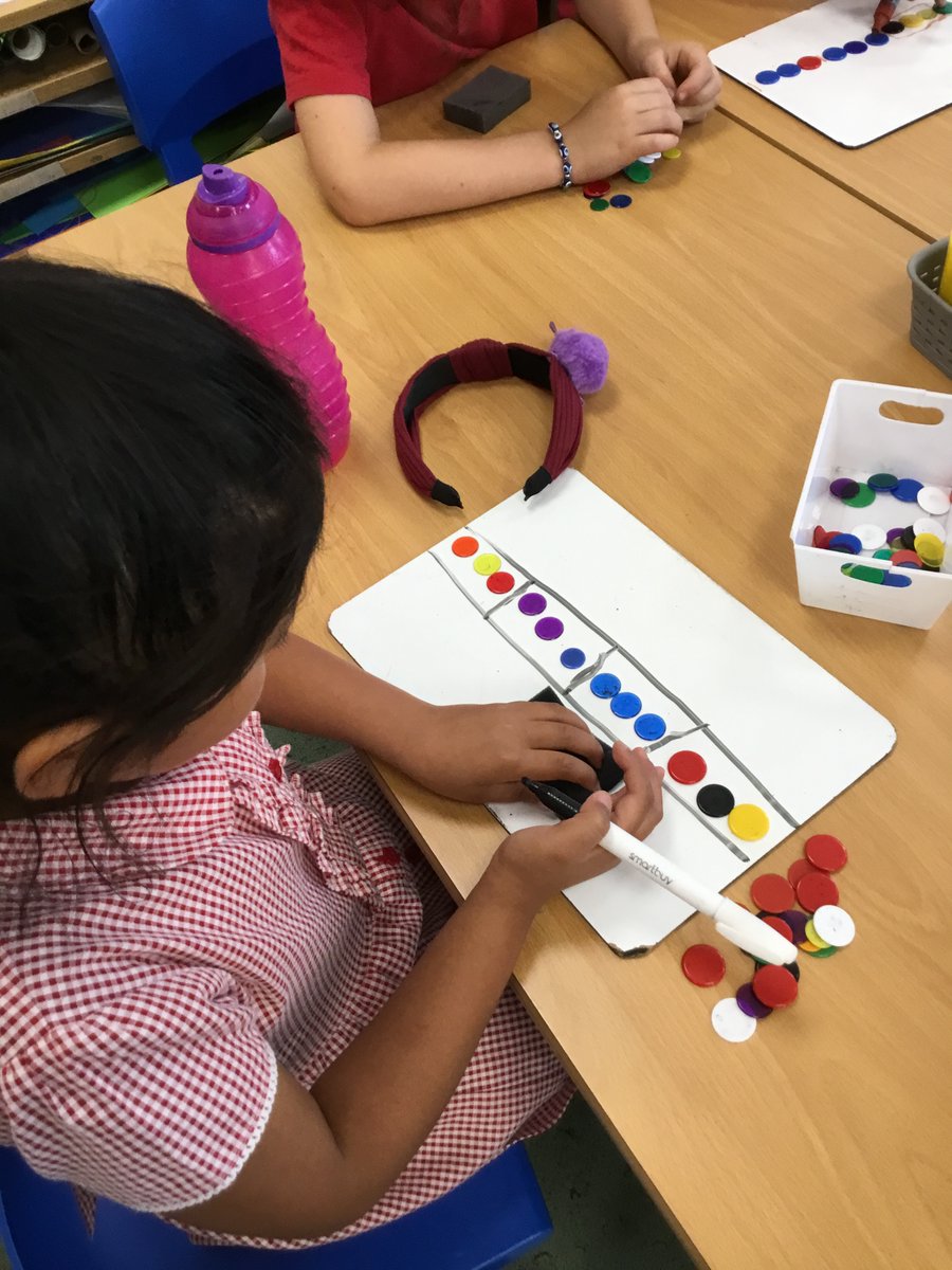 BhaYear2's tweet photo. Today in Seahorses class, we have been learning about the relationship between arrays and bar models. The children worked hard to create both on their whiteboards using counters. Well done!  #mathematicians @BHA_TQ https://t.co/nHhrnkDyAJ