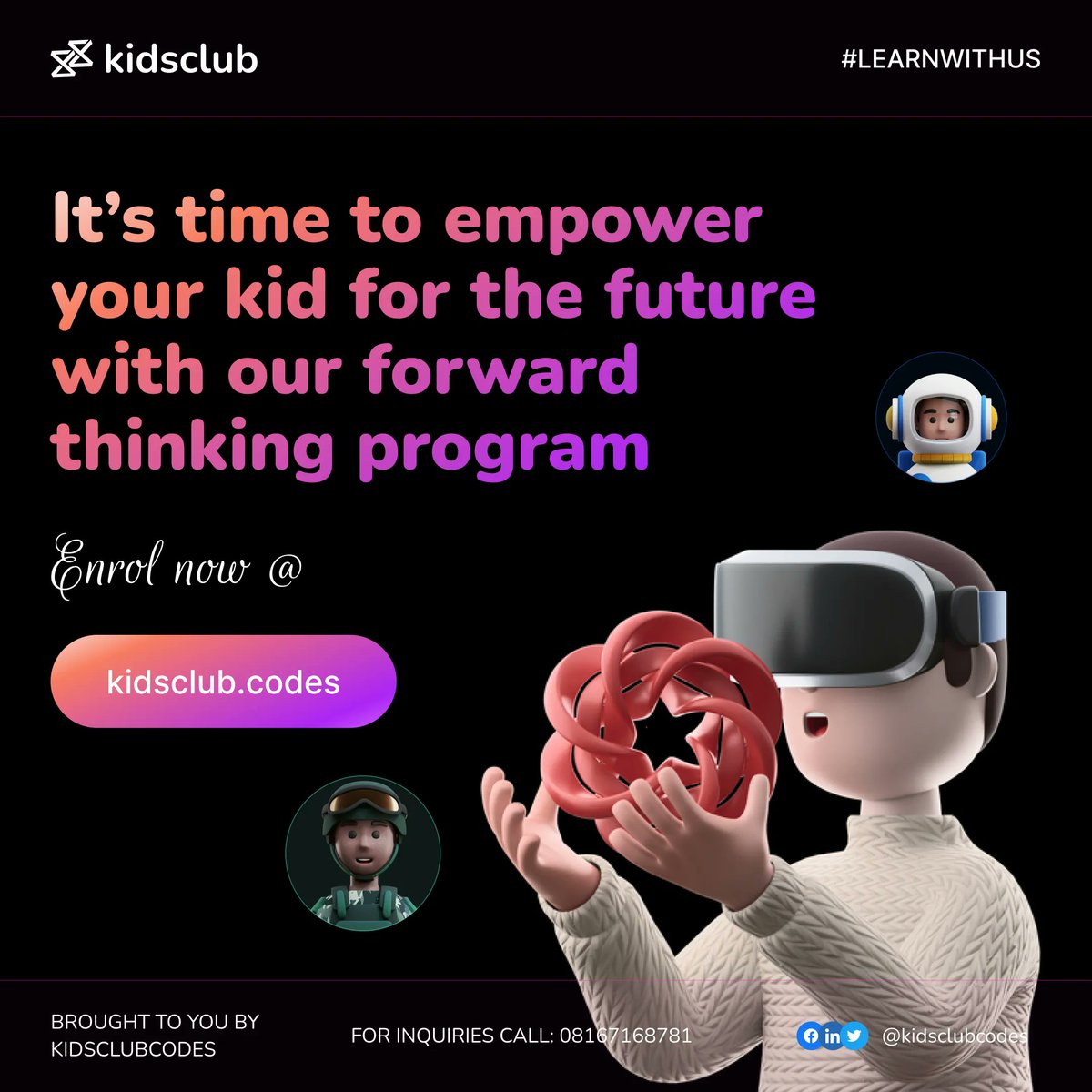 KidsClubZones's tweet image. Empower your kids with our forward thinking program.
Let’s raise a generation of tech experts.
#empoweryourkids #techskills #stemprograms #stem #forkids