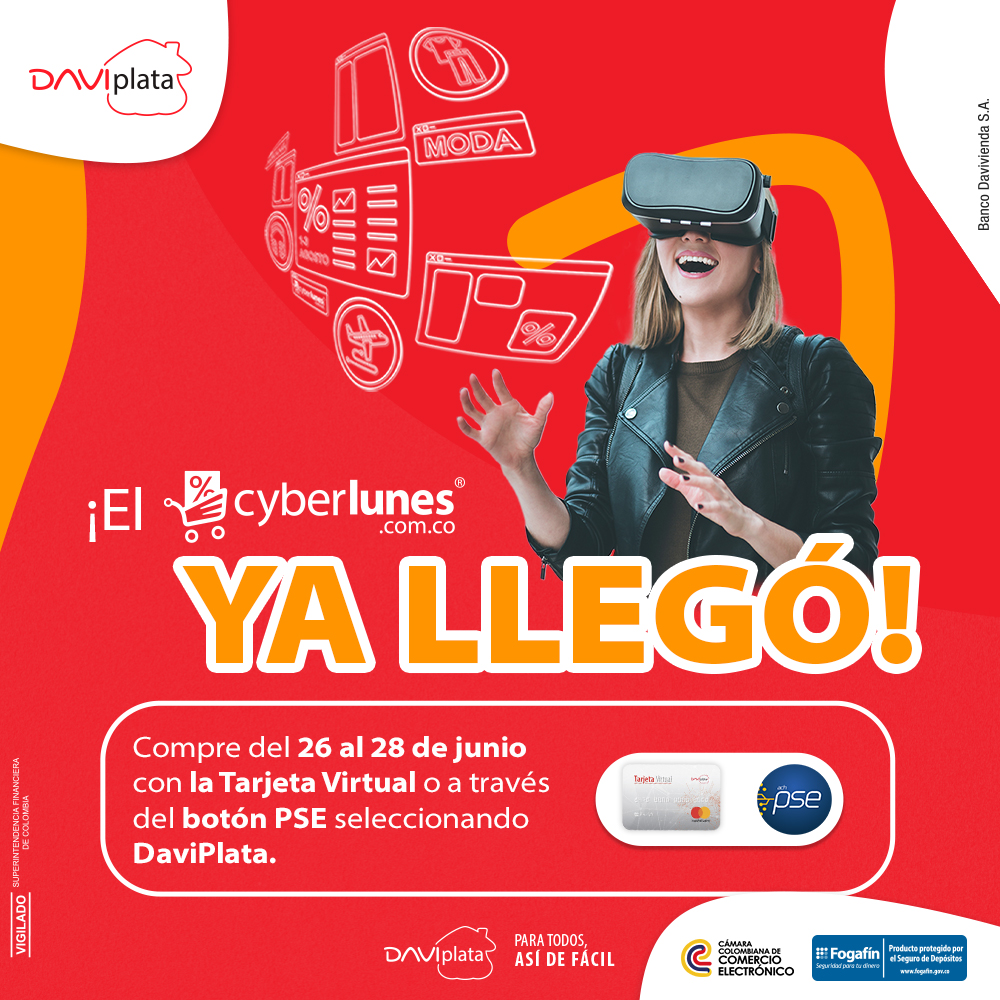 Es momento de aprovechar y darse los gusto que quiera con DaviPlata compre del 26 al 28 de Junio con la Tarjeta virtual DaviPlata o a través del botón PSE seleccionando DaviPlata. bit.ly/443Pyw6 

#cyberlunes #ofertas #colombia #cyberlunes2023 #jueves