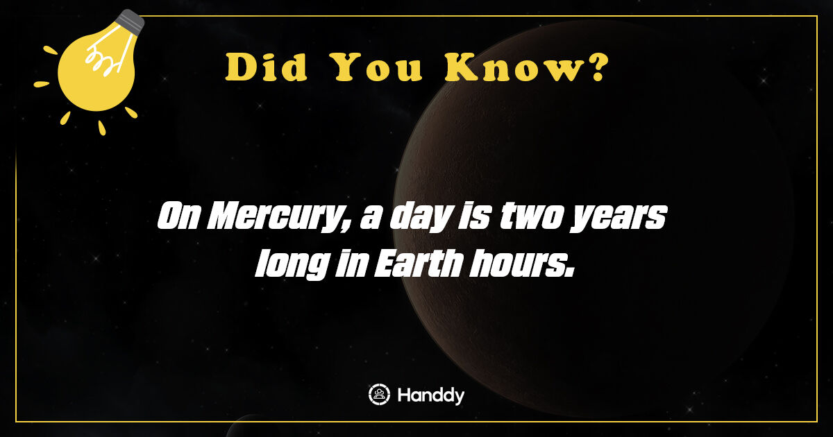 Did you know? On Mercury, a day is equivalent to two Earth years! Imagine experiencing such an extraordinary concept of time. Explore the wonders of our vast universe with mind-boggling facts like these! Visit : bit.ly/3IsqBSk #TimeHacks #mercury #funfacts #MinuteMagic