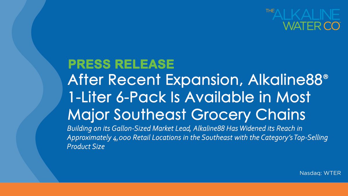 After Recent Expansion, Alkaline88 1-Liter 6-Pack Is Available in Most Major Southeast Grocery Chains

Read the full news release here: ir.thealkalinewaterco.com/news-events/pr…