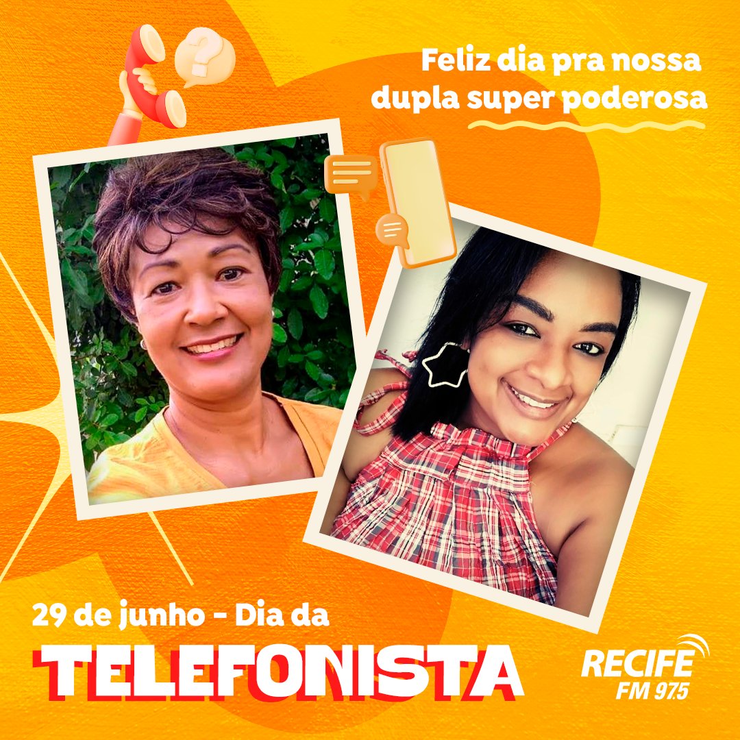 Hoje (29) é um dia especial para dupla poderosa que amamos e que sempre está disposta a atender vocês com todo o carinho  📞☎️ Feliz Dia da Telefonista, Zulaine e Mariza, nós amamos vocês e parabéns pelo profissionalismo  🧡🫶🏽

#recifefm #aminhapaixao #diadatelefonista