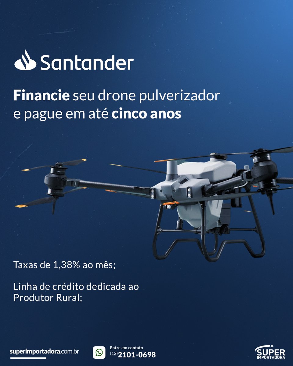 Levar cada vez mais, a tecnologia ao campo, colaborará para o desenvolvimento do mercado e para a sociedade em geral. Sabemos da importância do Agro e queremos fazer parte dessa história.

#drones #dronesdji #dronesagricolas #dji #superimportadora  #financiamento #santander