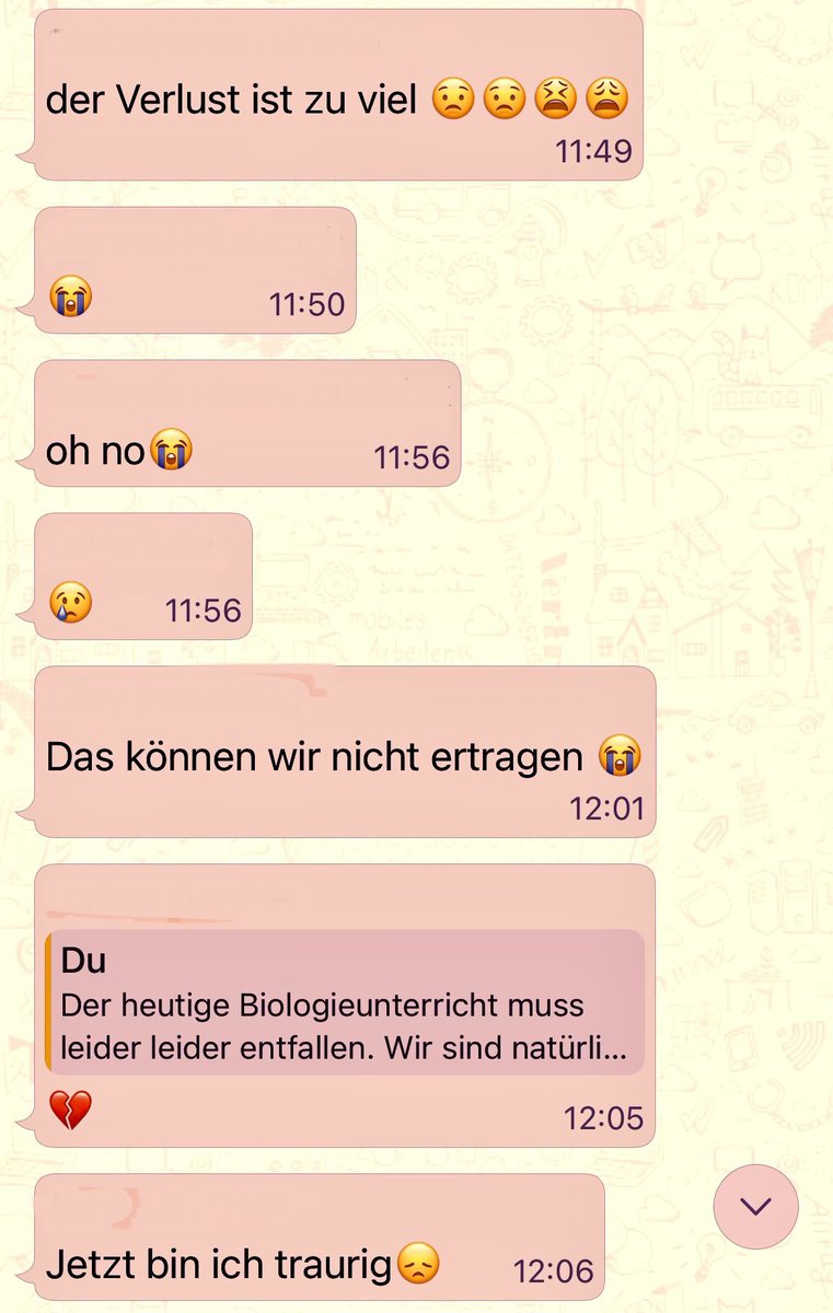Manche Kurse sind einfach ein ganz kleines bisschen besser als andere.

Die (humorvollen) Antworten auf meine Nachricht, dass die letzte Stunde entfallen muss: #twlz