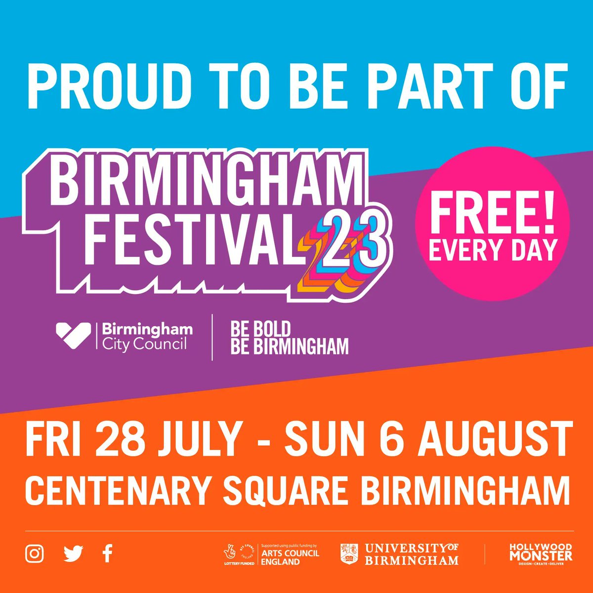 We’re proud to be the #VolunteerPartner of <a href="/BhamFestival23/">BirminghamFestival23</a>, who just announced their full programme and it’s HUGE! 10 days of FREE live music, performance and activities at Centenary Square from 28 July to 6 August. See what’s on at buff.ly/42PEb9Y