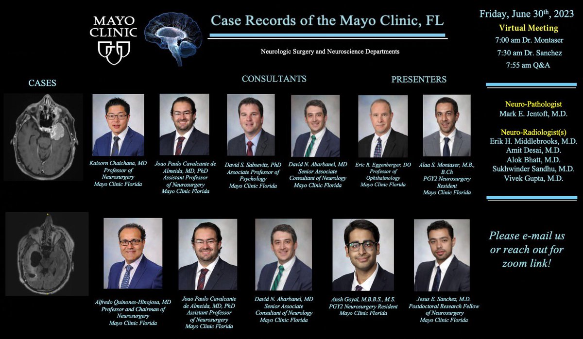 adrian_safa's tweet photo. Join us tomorrow morning at 7 AM EST for our weekly multiD Case Records of the Mayo Clinic Florida 

Looking forward to a great discussion! 
@DoctorQMd @joao_p_almeida @diogo_mgarcia @mayoflnsgyres @MayoClinicNeuro @missionbrainorg https://t.co/YwVPYHnBWa