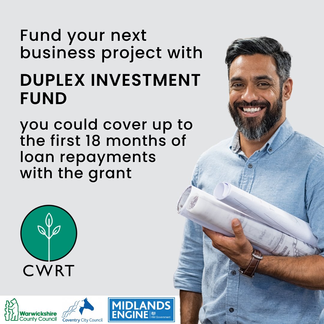 CWRTBizSupport's tweet image. Are you a Coventry or Warwickshire based business and are looking to fund your next project?

Borrow £25,000 - £150,000 and get up to 40% back in grant money.

Don&apos;t let a lack of capital hold you back - call us at 02476 551 777 to see if you&apos;re eligible.
@Warwickshire_CC @NACFB