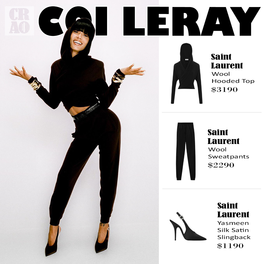 Coi Leray wearing :
.
.
. @ysl Wool Hooded Top ($3190)
.
. @ysl Wool Sweatpants ($2290) 
.
. @ysl Yasmeen Silk Satin Slingback ($1190)
.
.
#coileray #coileraybraids #ysl #saintlaurent #hoodedtop #sweatpants #slingback #style #modafeminina #modafashion #modamujer