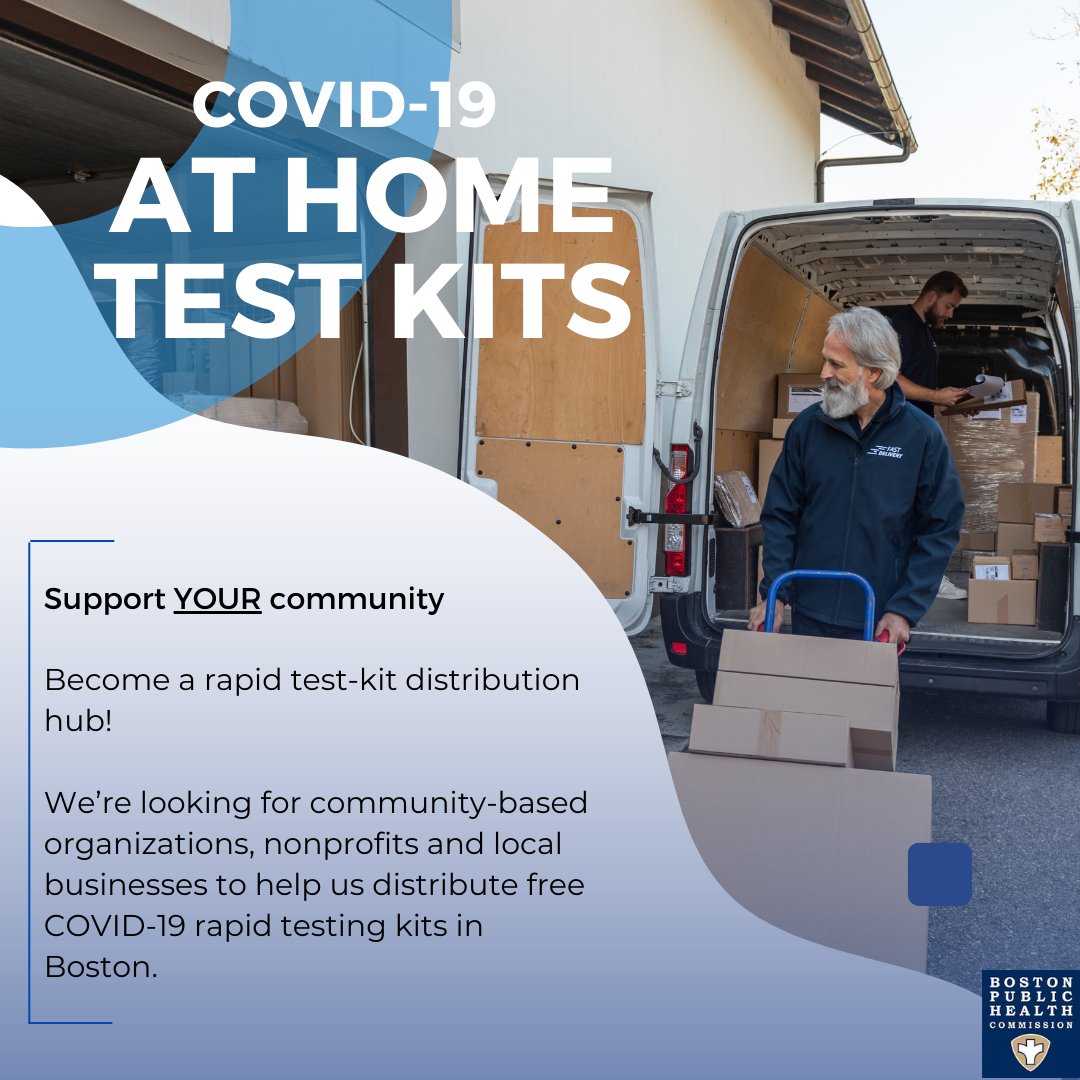 HealthyBoston's tweet photo. As a distribution hub, you can serve your neighbors while increasing visibility in your community by helping us improve access to at-home COVID-19 testing kits. 

Visit https://t.co/SrpPnDo7Ut to learn more and to sign up! https://t.co/dlfWmGdAsE