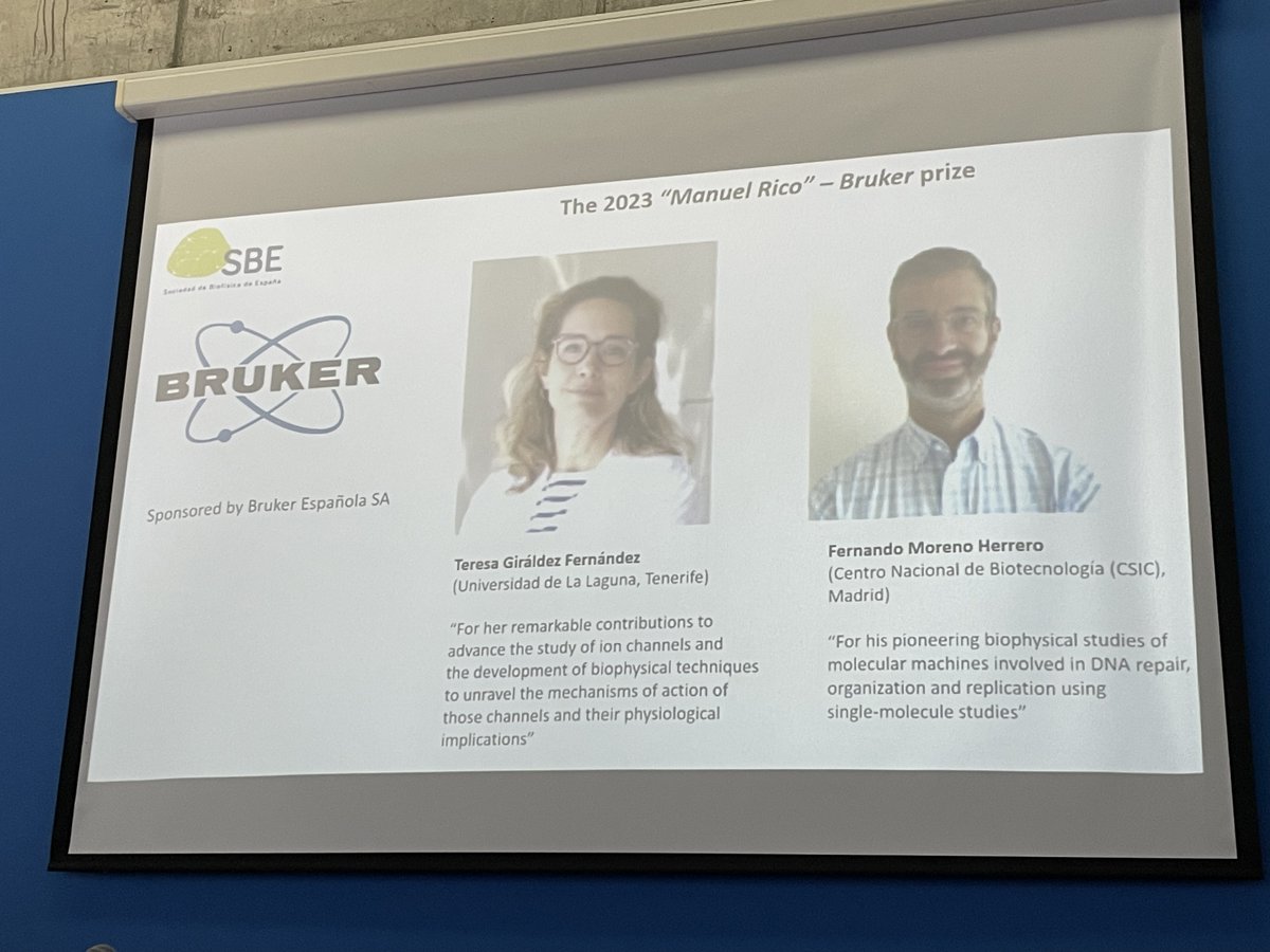 🏆The #awards session at #SBE2023 starts with the "Manuel Rico" <a href="/bruker/">Bruker</a> prize to <a href="/giraldezT/">Teresa Giraldez</a>  &amp; <a href="/FMorenoHerrero/">F. Moreno-Herrero</a>. Congratulations!!! 👏👏👏