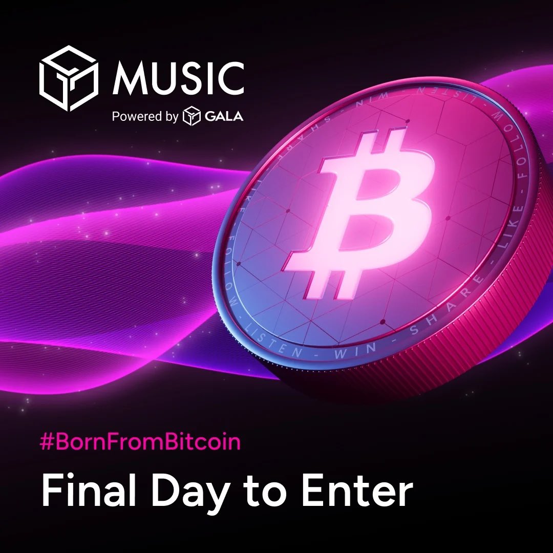 Don't forget to join <a href="/gogalamusic/">Gala Music</a>'s giveaway! Today is the last day to enter for a chance to win a #Bitcoin and 300 earning enabled music tracks! gomusic.gala.com/gala-artist
 #BornFromBitcoin
 #Crypto
 #StandWithCrypto
 #altcoins