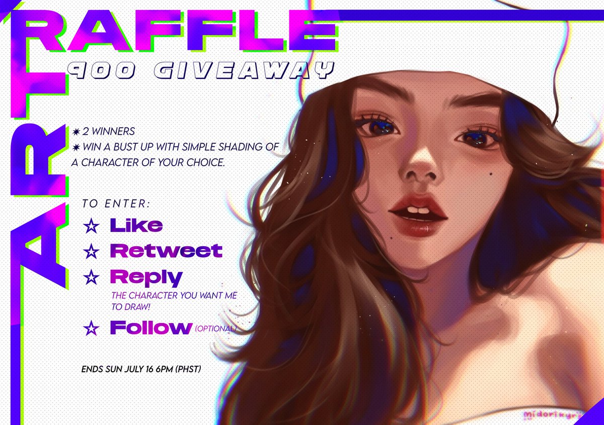 midorikyrs's tweet photo. ✧ ART RAFFLE ✧ 
thank you for 900 followers !

2 winners ; win a bust up drawing of a character of your choice

to enter: 
☆ follow (optional), like, retweet
☆reply your/the character 

ends on july 16 6PM (PHST)

goodluck ! <3 https://t.co/NT6gvOK14d
