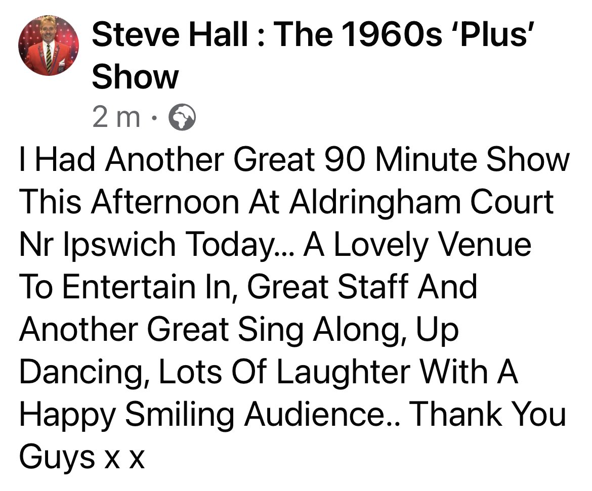 Another Lovely Show Yesterday #carehomesuk #carehomes #carehomesmatter #carehomesinger #residentialcarehomes #activitescoordinator #carehomeactivities #1960smusic #1970smusic #lowestoft #suffolk