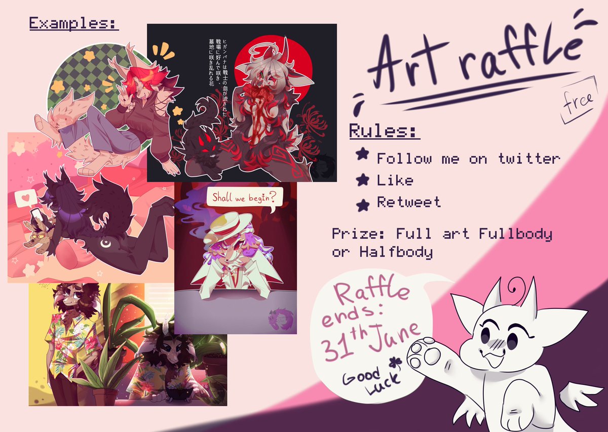 Brombeere_star's tweet image. 💜FREE ART RAFFLE !💜
This is my first time doing something like this, and I look forward to your participation!  

- Prize: Full art with your OC 
- if there are 20 participants,  will be + 1 extra place 
- End of raffle will be 31th July

Good Luck!🍀✨

#artraffle #freeraffle