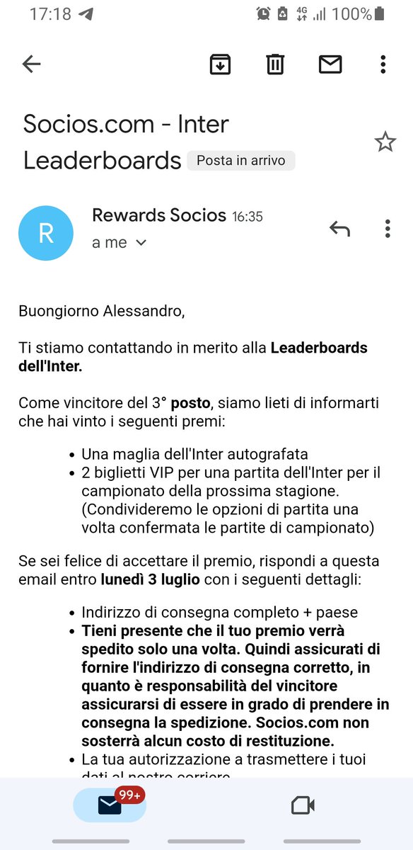 the email I was waiting for finally arrived 😍😍😍 thank you @socios @sociositalia for this wonderful season 🙏❤ see you next season 💪🖤💙
#BeMoreThanAFan
⚫🔵 $INTER ⚡ $CHZ ⚫🔵